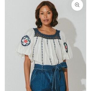 Cleobella Organic Cotton Navy Crockett Top Short Sleeves Blouse